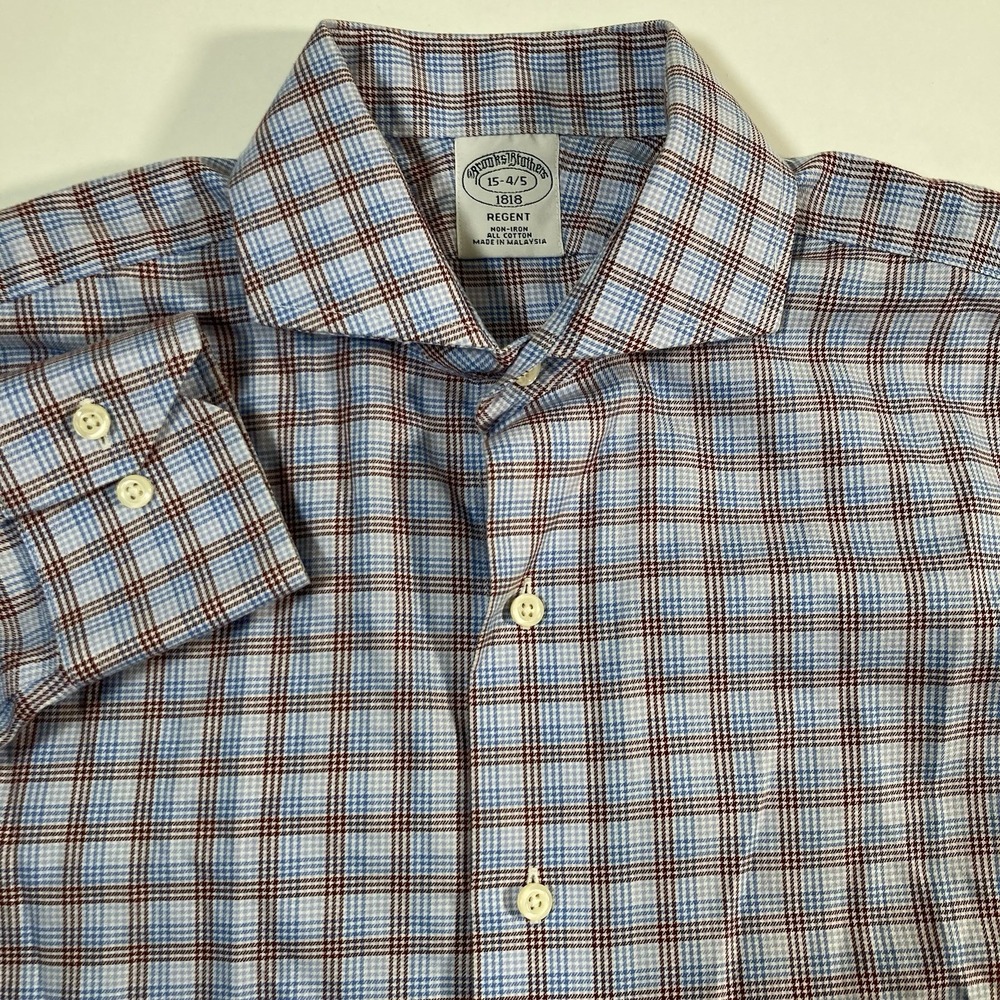 Brooks Brothers Dress Shirt 15-4/5 Blue Plaid Regent Fit 1818 Non-Iron
